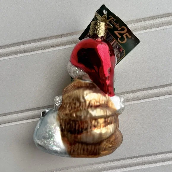 Old World Christmas Blown Glass Cat With Toy Mouse w/ Tag OWC Glitter VINTAGE - Picture 5 of 7